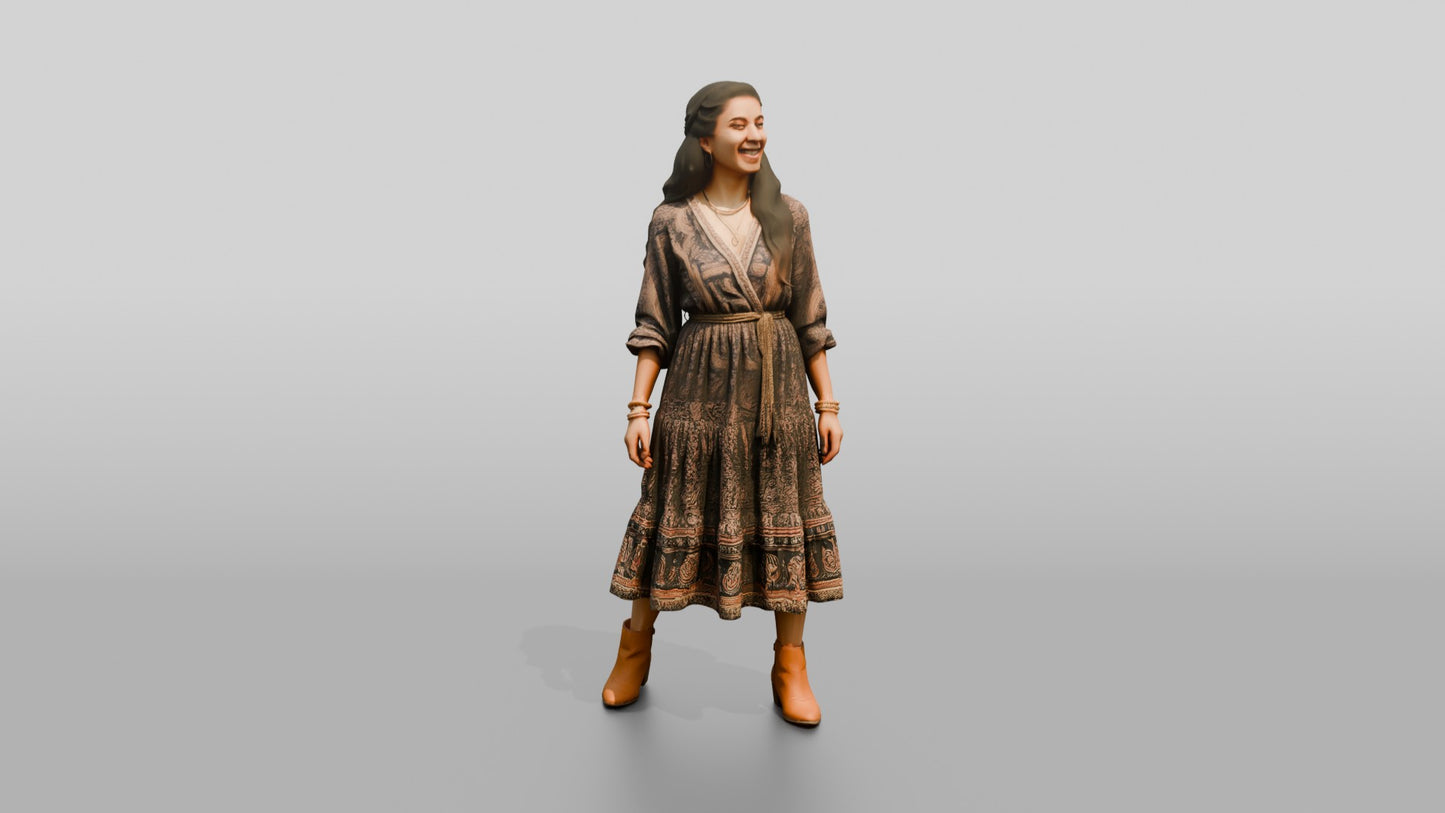 Woman Standing in a Patterned Dress