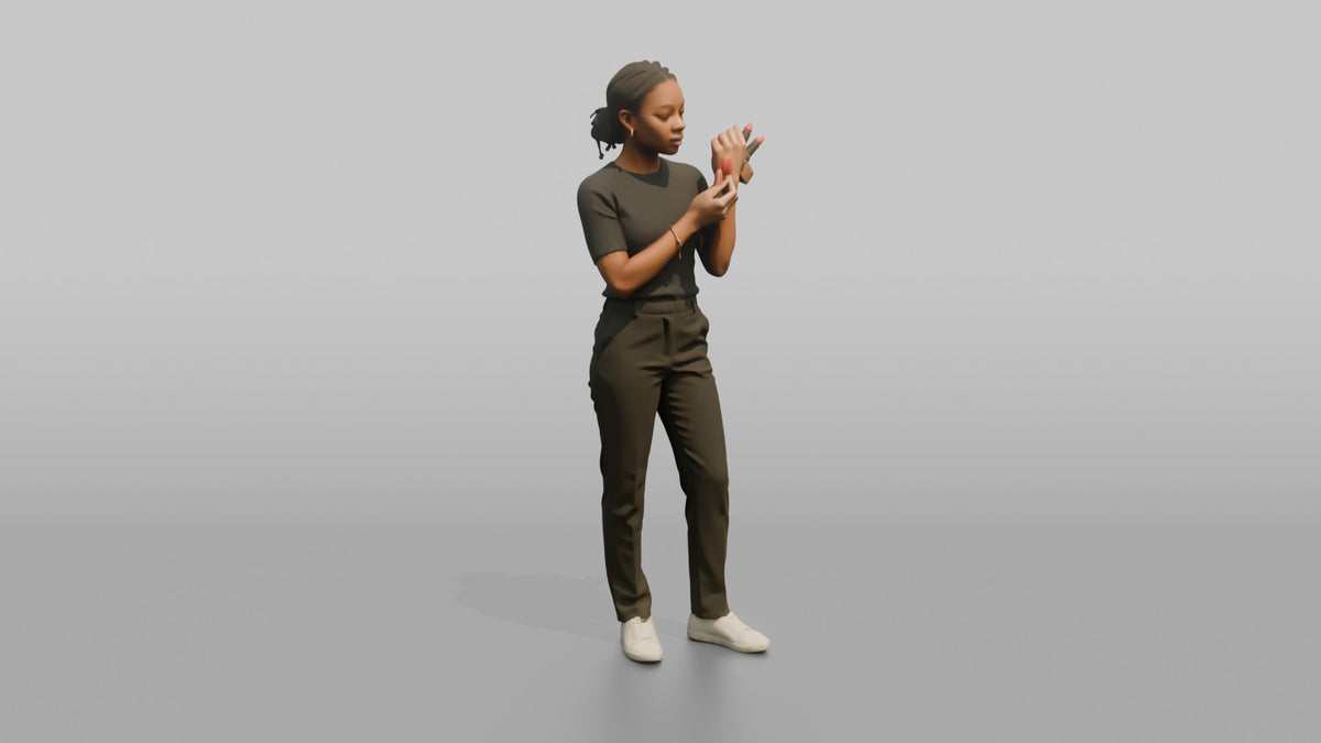 Woman Customer Comparing Two Lipstick Shades - 3D character model