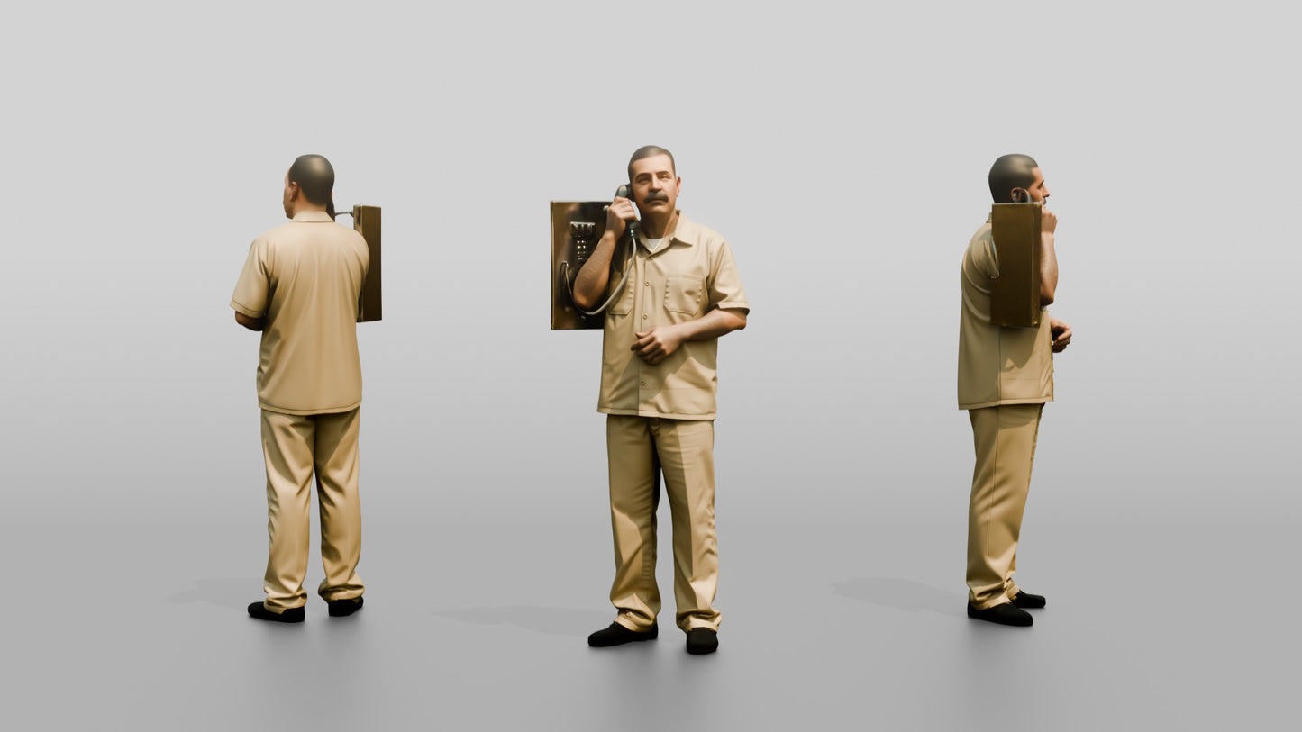 Latino Male Prisoner in a Khaki Uniform Holding a Phone Receiver