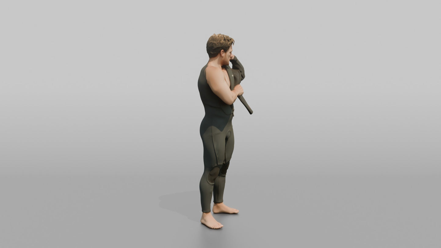 Surfer Adjusting His Wetsuit Sleeve