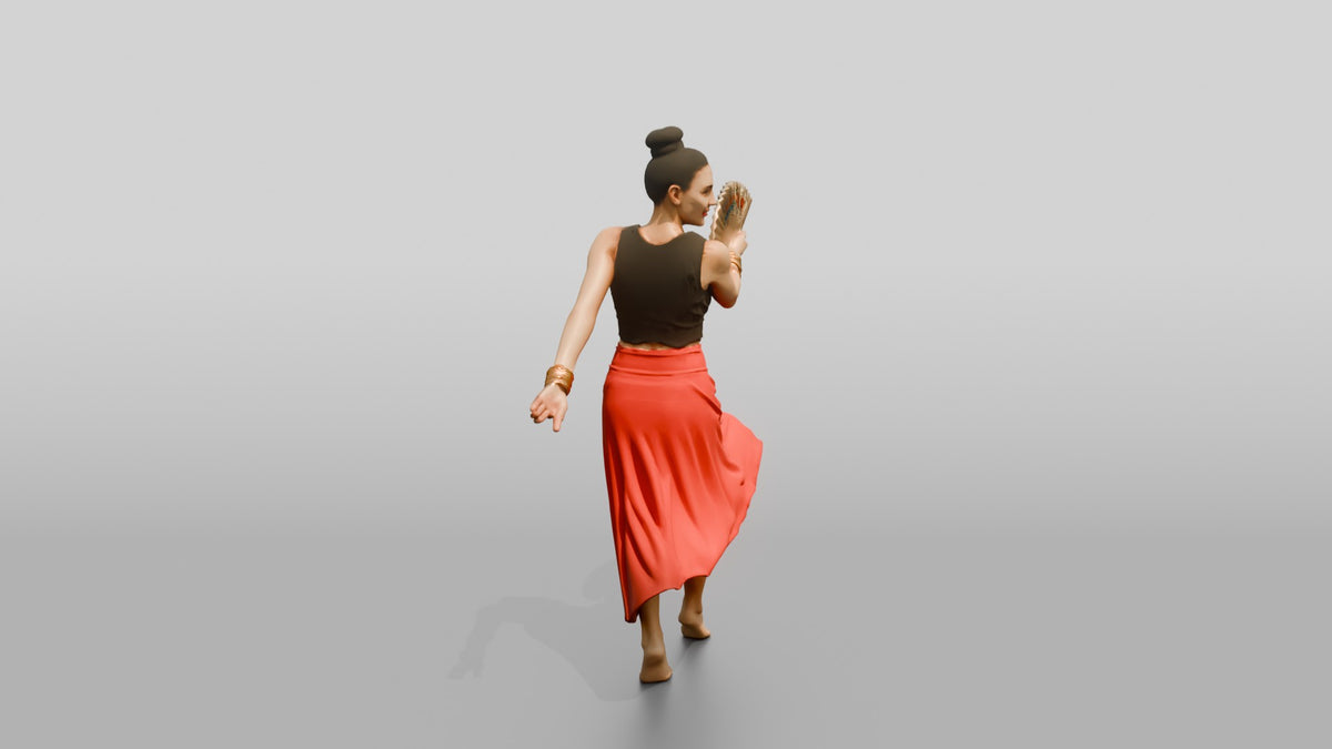 Boho Dancer with a Hand Fan - 3D character model, view 2