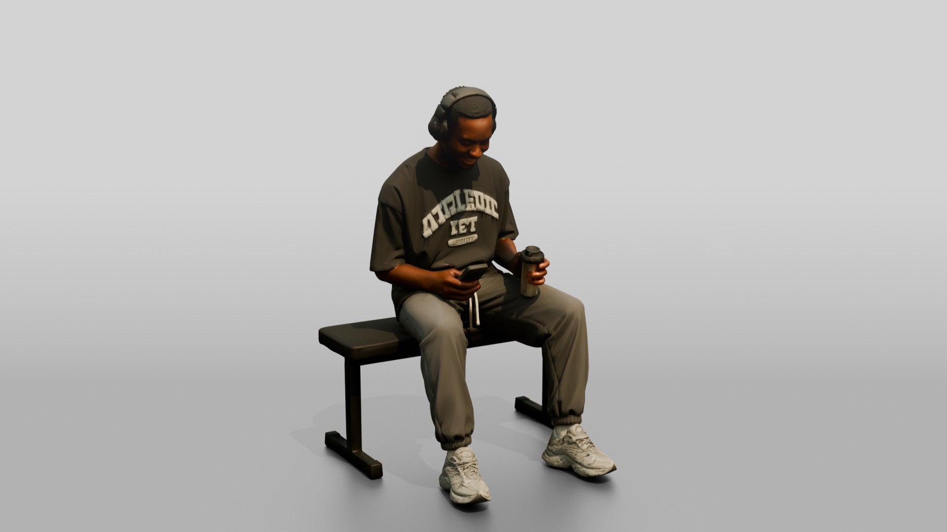 Man Sitting with Shaker and Headphones