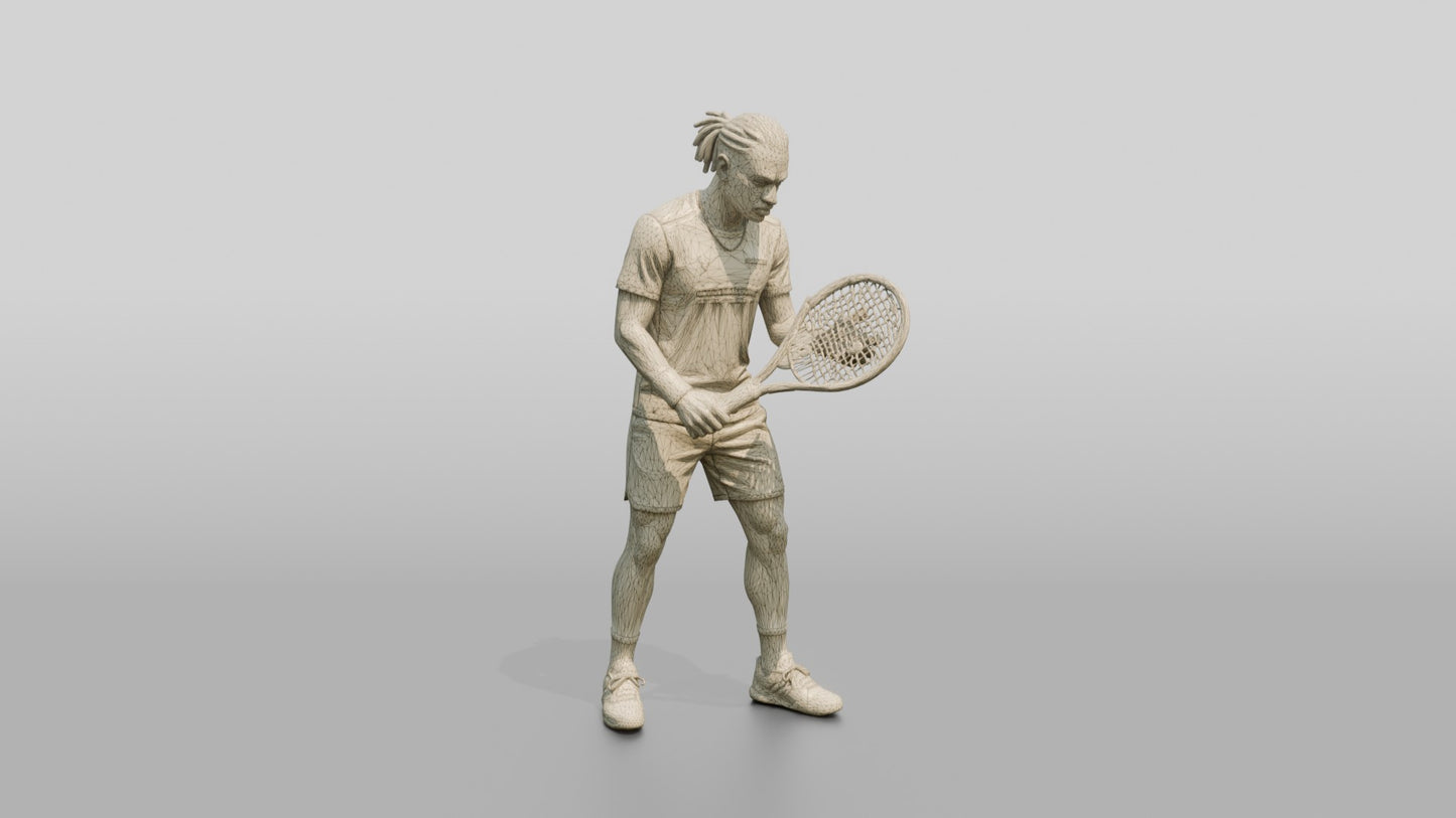 Male Tennis Player Checking His Racket Strings