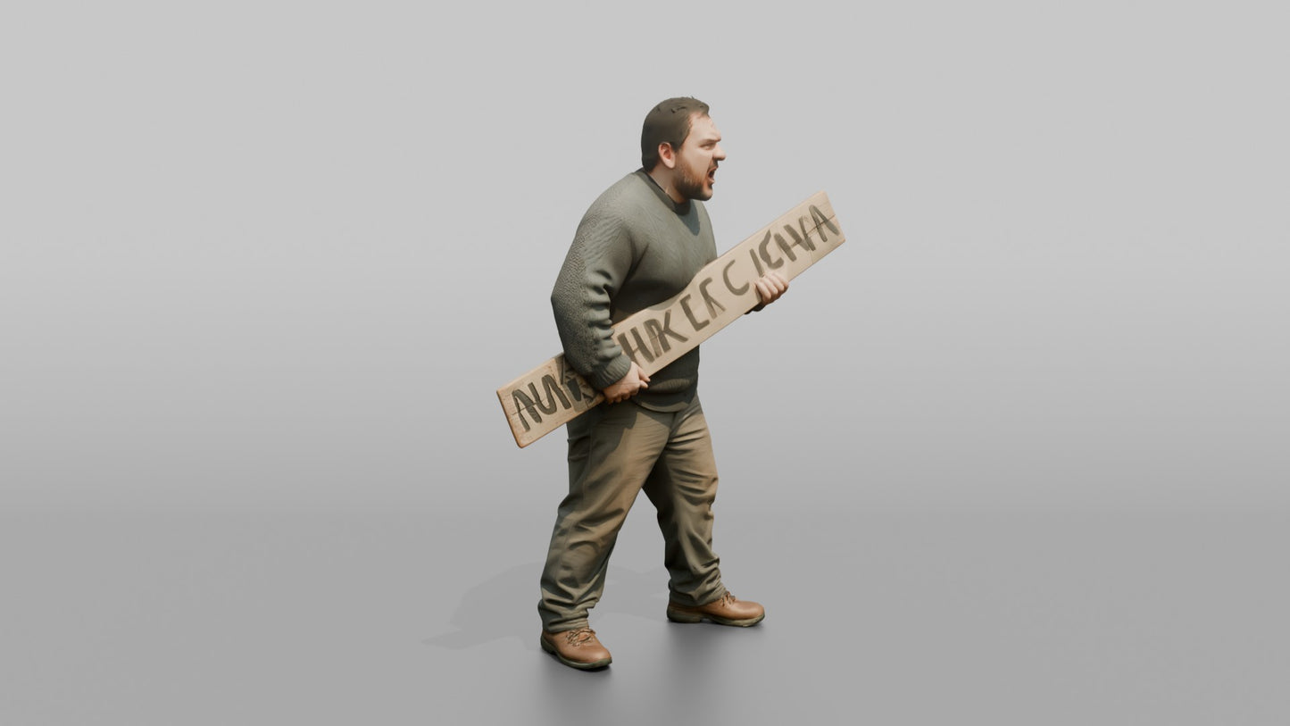 Protester Man Holding a Protest Sign