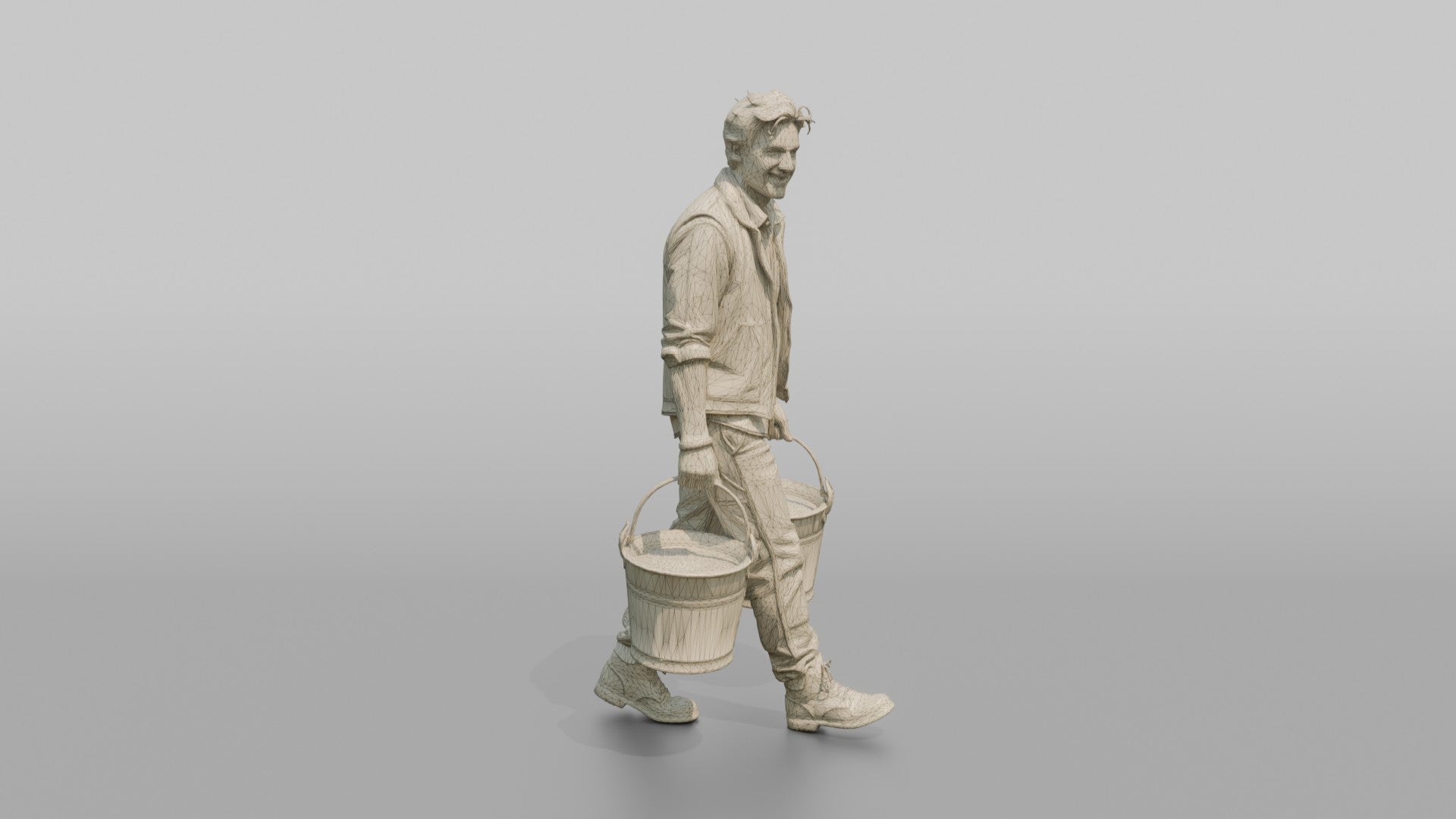 Farmer Carrying Pair Of Heavy Iron Bucket Pails