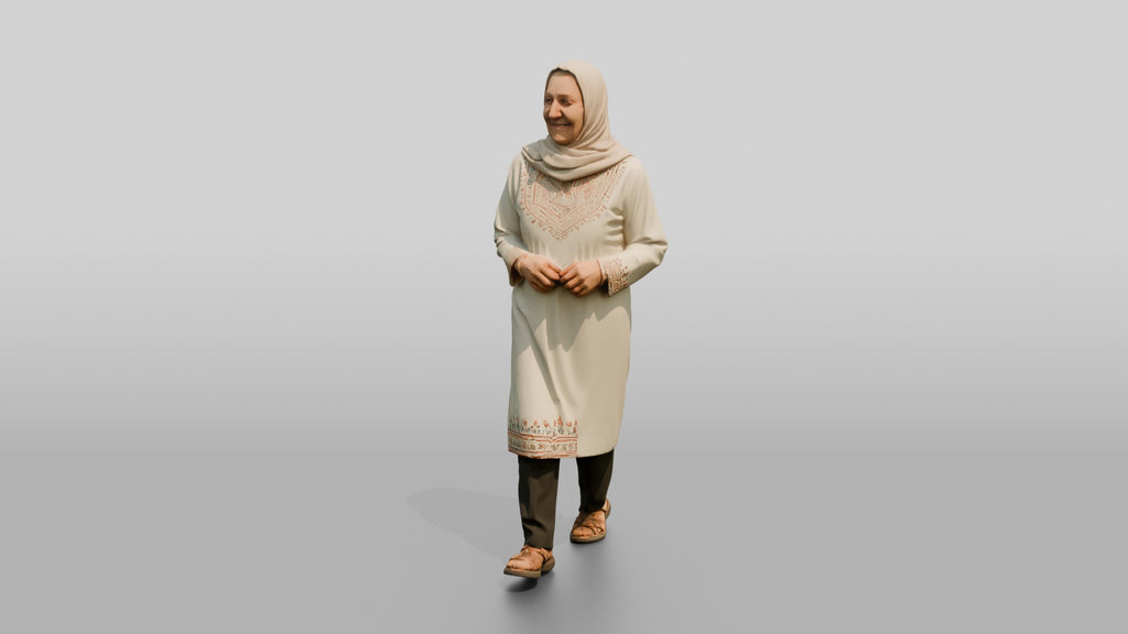 Petite Elderly Jordanian Woman in Hijab and Kaftan