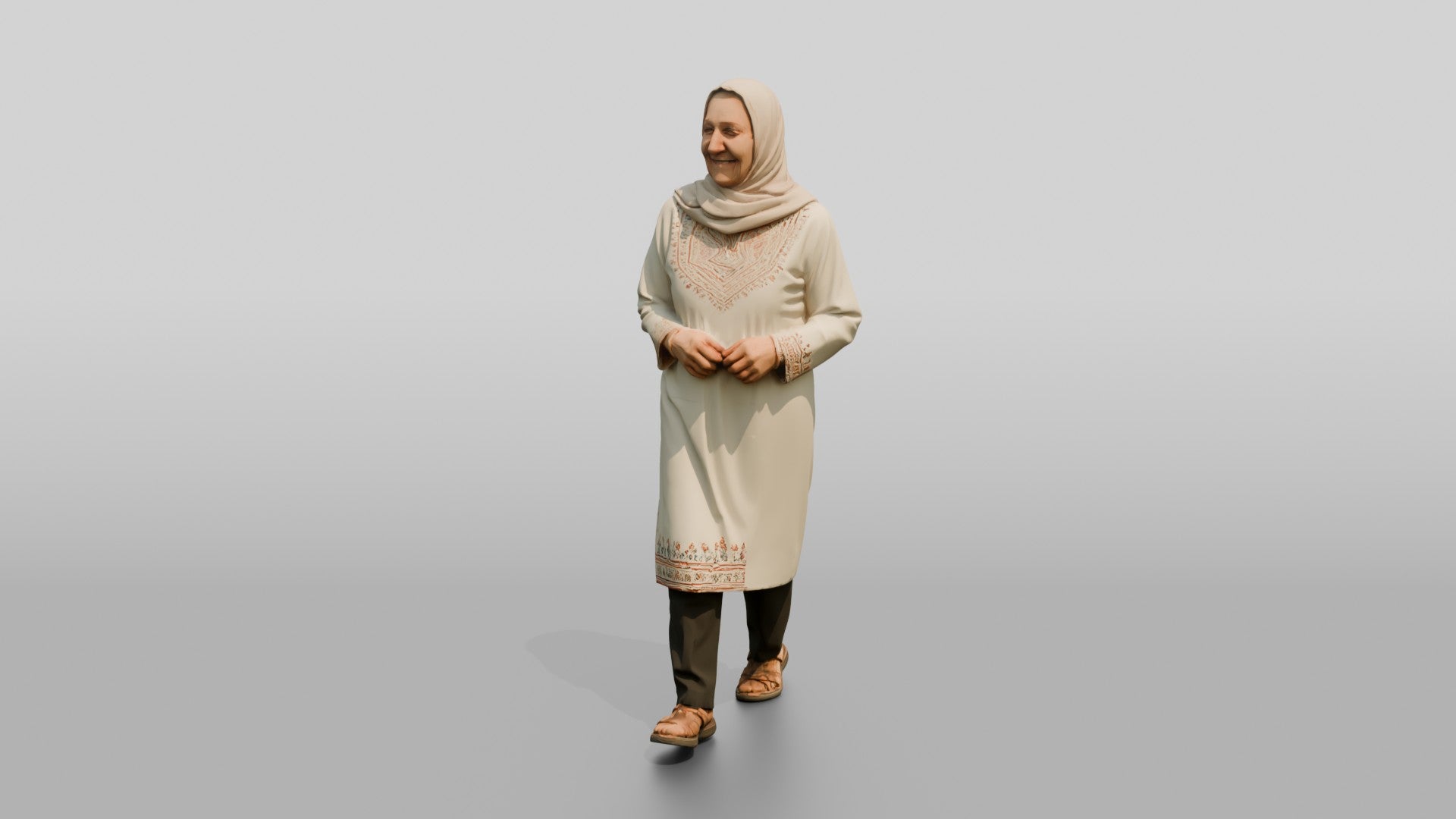 Petite Elderly Jordanian Woman in Hijab and Kaftan