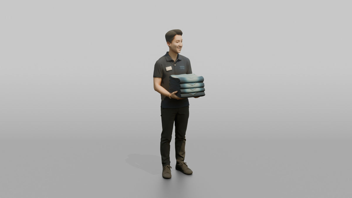 Man Retail Employee Holding A Stack Of Folded Jeans - 3D character model