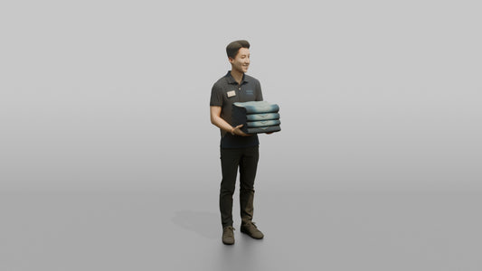 Man Retail Employee Holding A Stack Of Folded Jeans - 3D character model