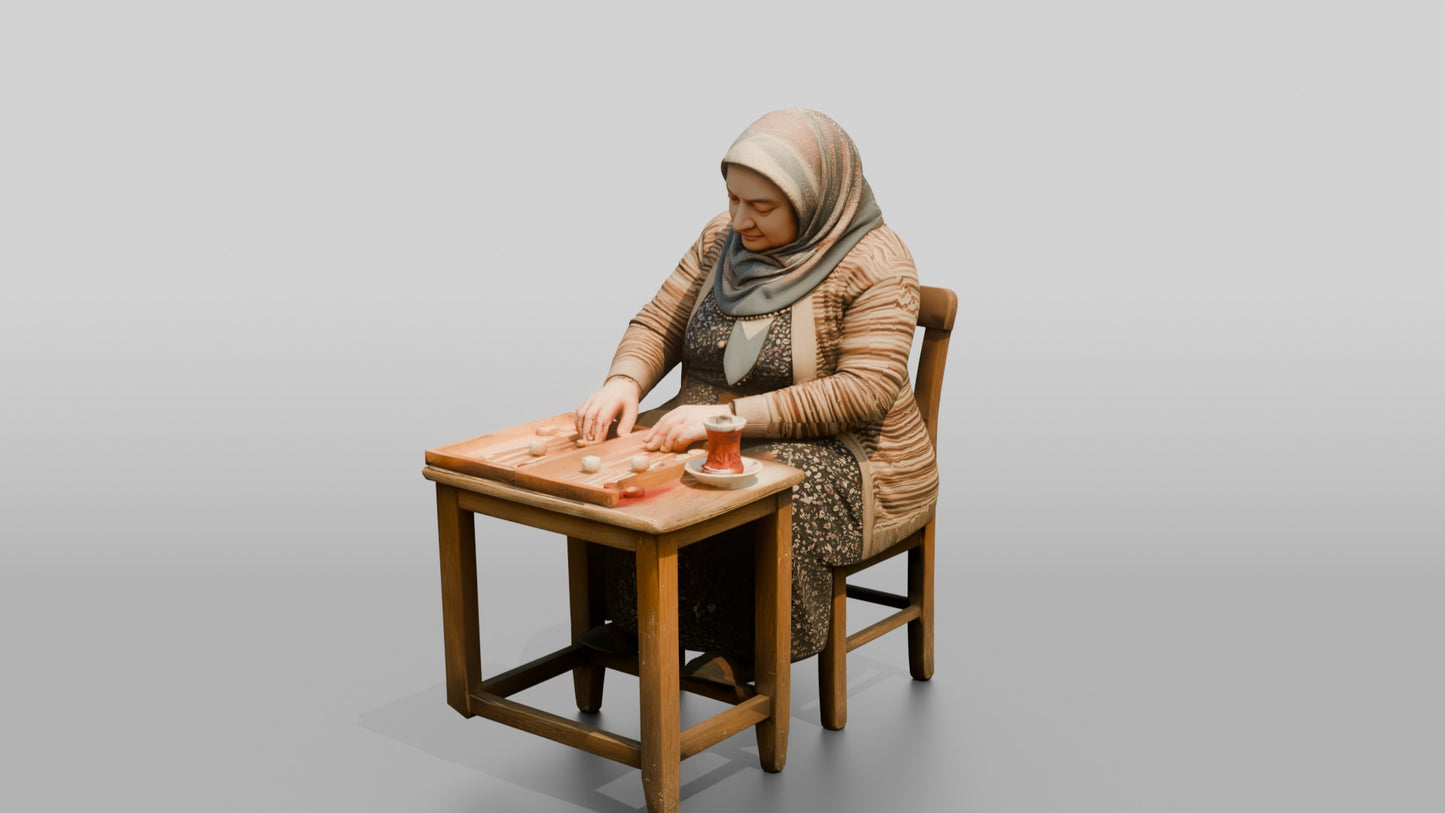 Elderly Woman Playing Backgammon