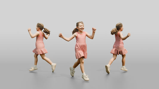 Slender Maltese Girl Skipping Along a Path