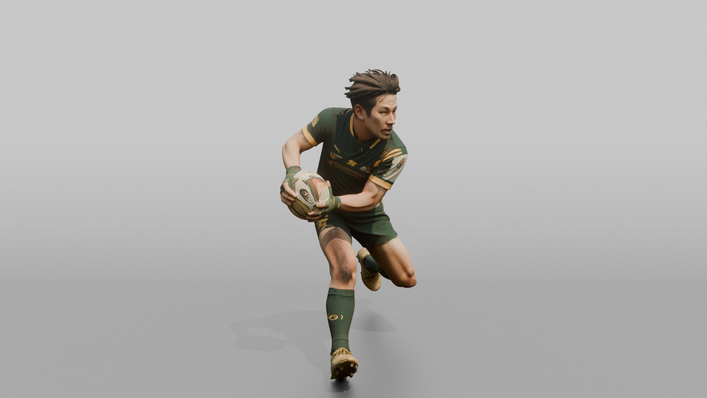 Japanese Fly-Half Executing a Sharp Side-Step