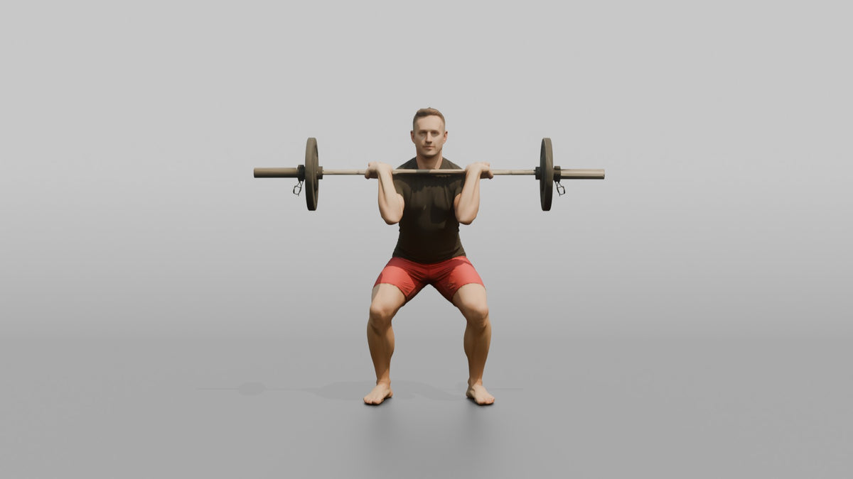 Weightlifter Man Holding A Barbell At Chest Height For A Front Squat - 3D character model, view 5