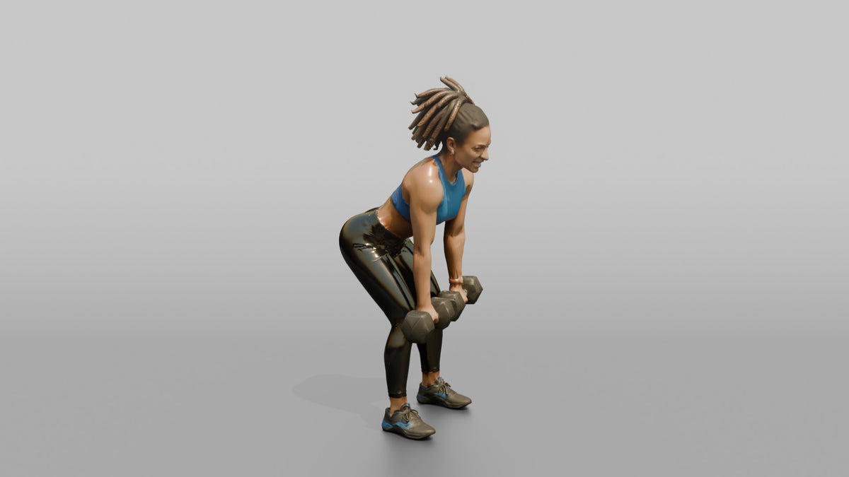 Weightlifter Woman Mid-rep On A Dumbbell Deadlift - 3D character model, view 2