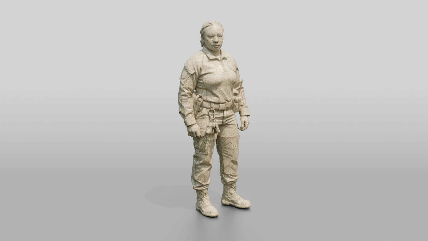 Black Female Guard in a Khaki Tactical Uniform