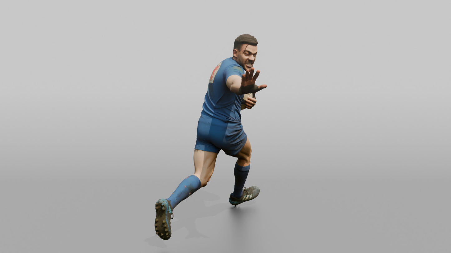 French Winger Fending Off a Tackle