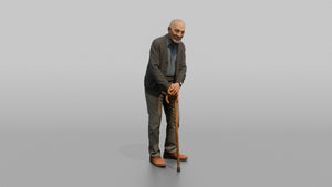 Grandfather Leaning On A Wooden Cane With Both Hands - 3D character model