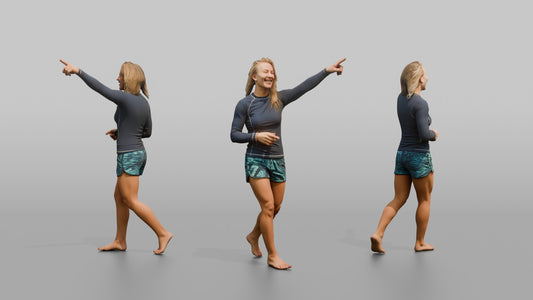 Surfer Laughing and Pointing at the Waves