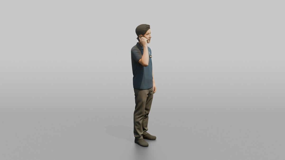 Man Cashier Answering A Phone Call - 3D character model, view 2