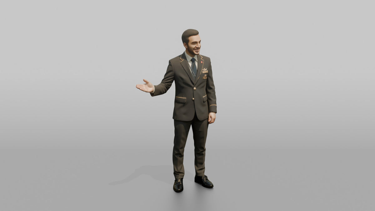 Black Flight Attendant Wheeling a Duty-Free Cart - 3D character model, view 1