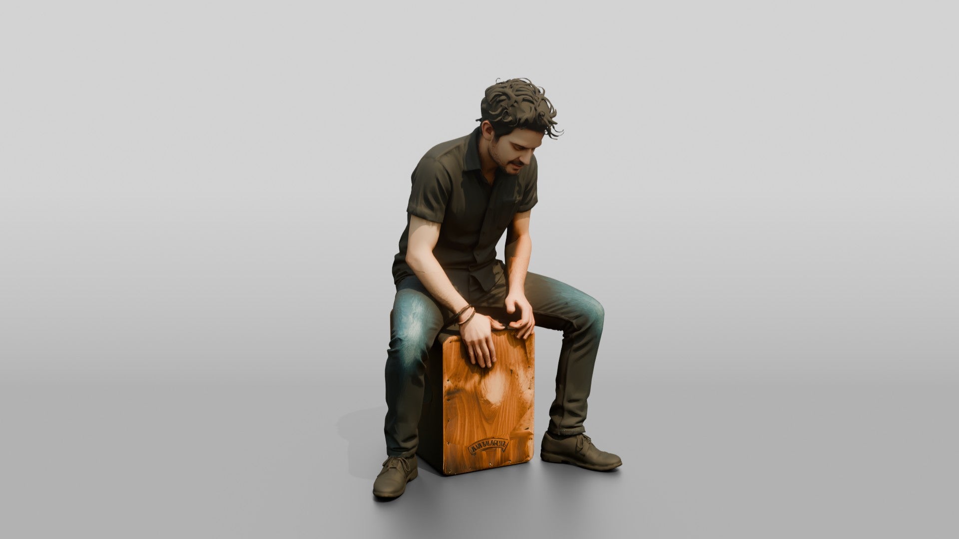 Cajon Player Sitting Atop Box Drum