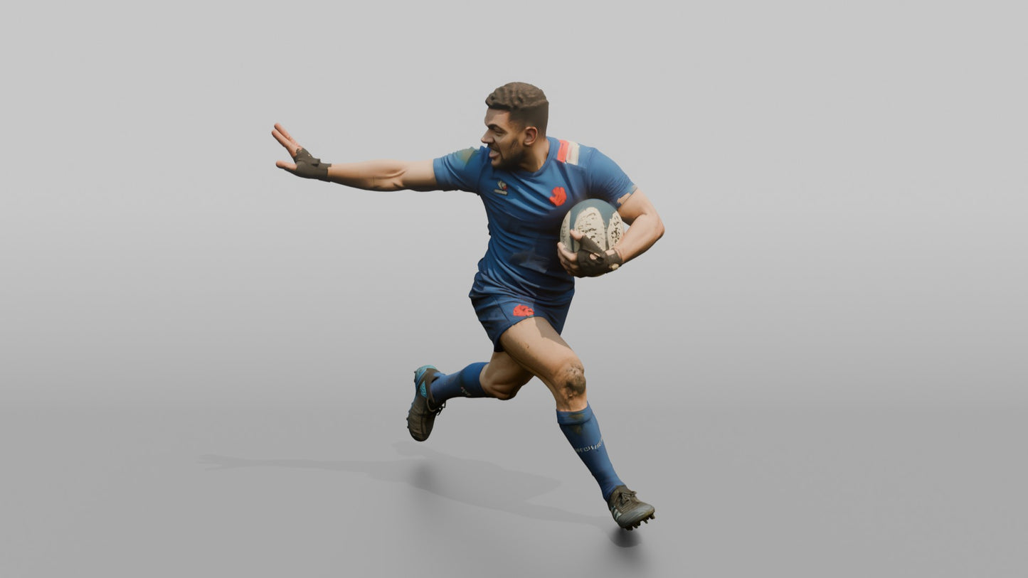 French Winger Fending Off a Tackle