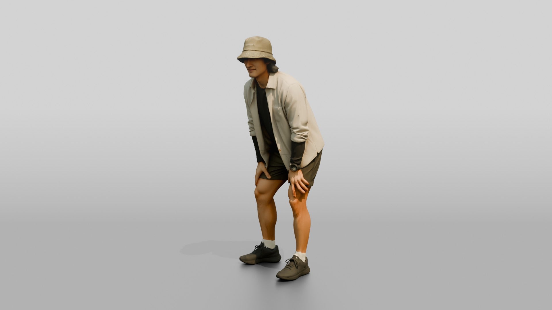 Man Stretching With Hands on Thighs