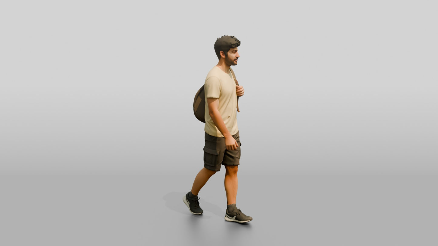 Slender Greek Young Man Carrying a Backpack