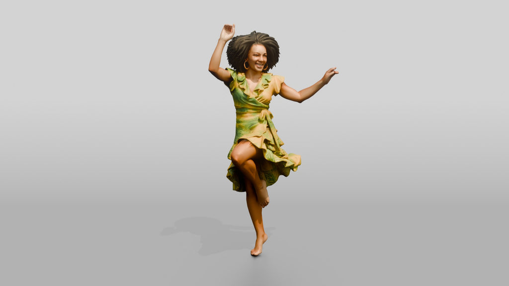 Woman Dancing in a Yellow Floral Dress