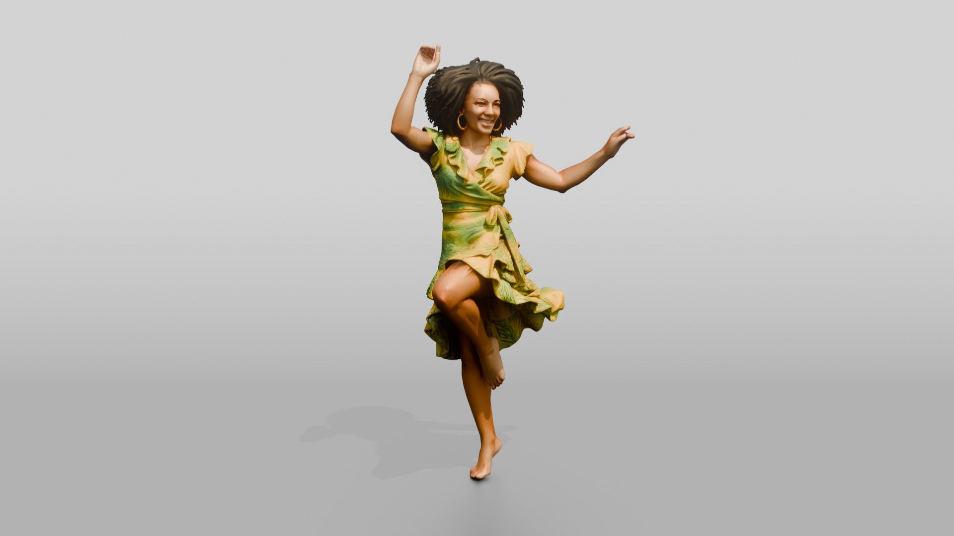 Woman Dancing in a Yellow Floral Dress
