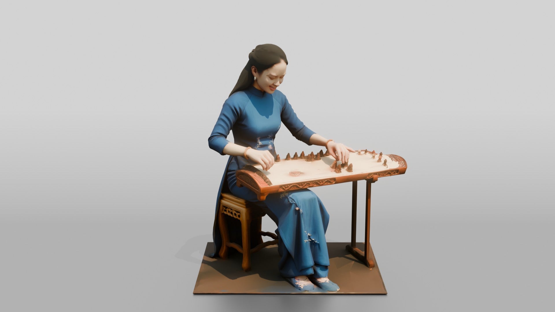 Zither Player Plucking Dan Tranh
