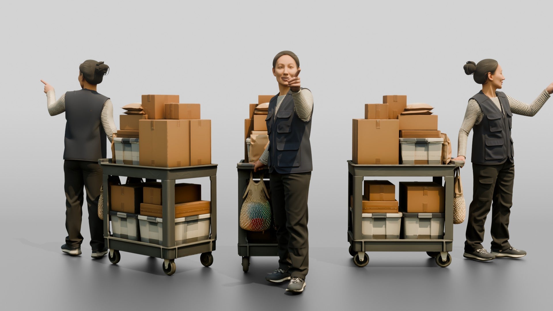 Woman with Parcel Hand Truck