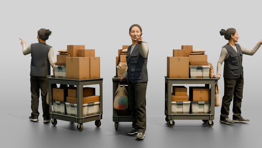 Woman with Parcel Hand Truck - 3D character model