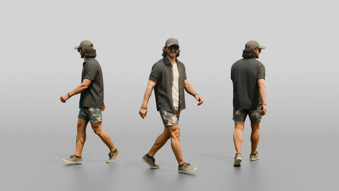 Latino Man Walking the Boardwalk in Linen Shirt