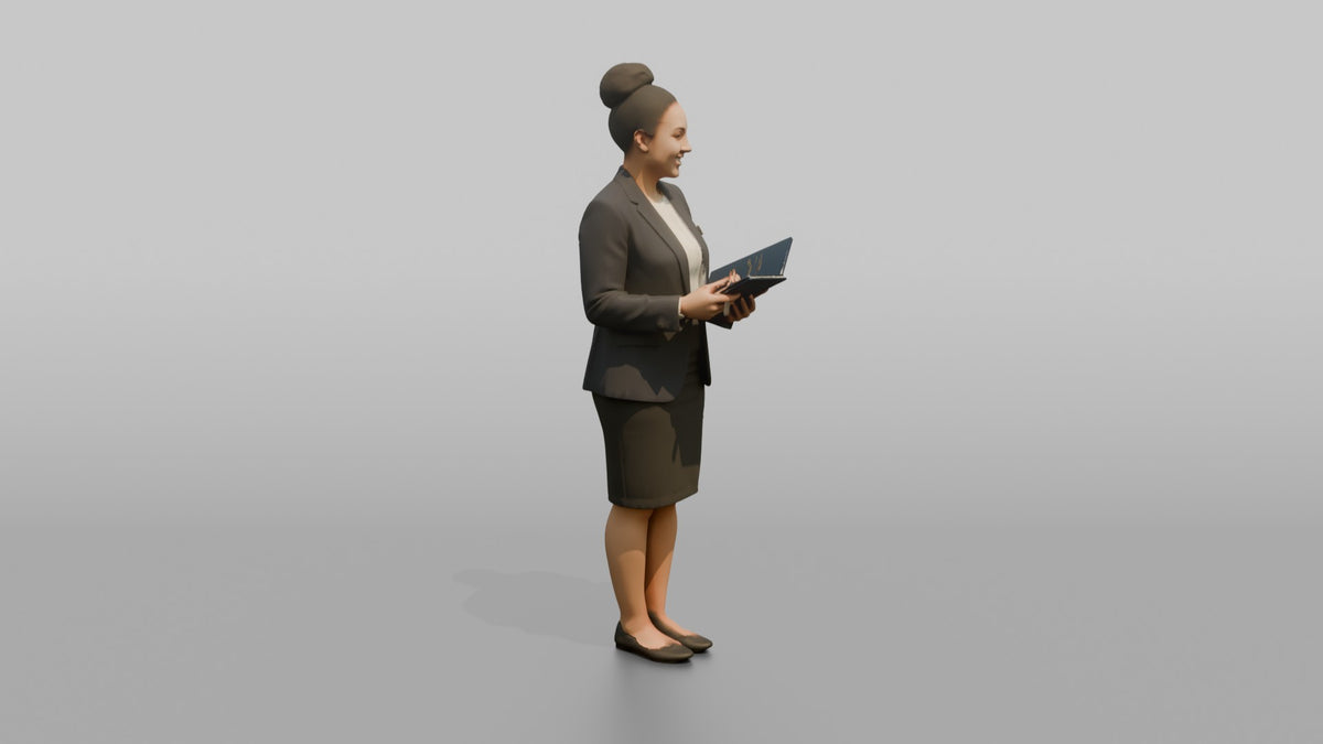 Receptionist Woman Holding A Guest Folder And Pen - 3D character model, view 2