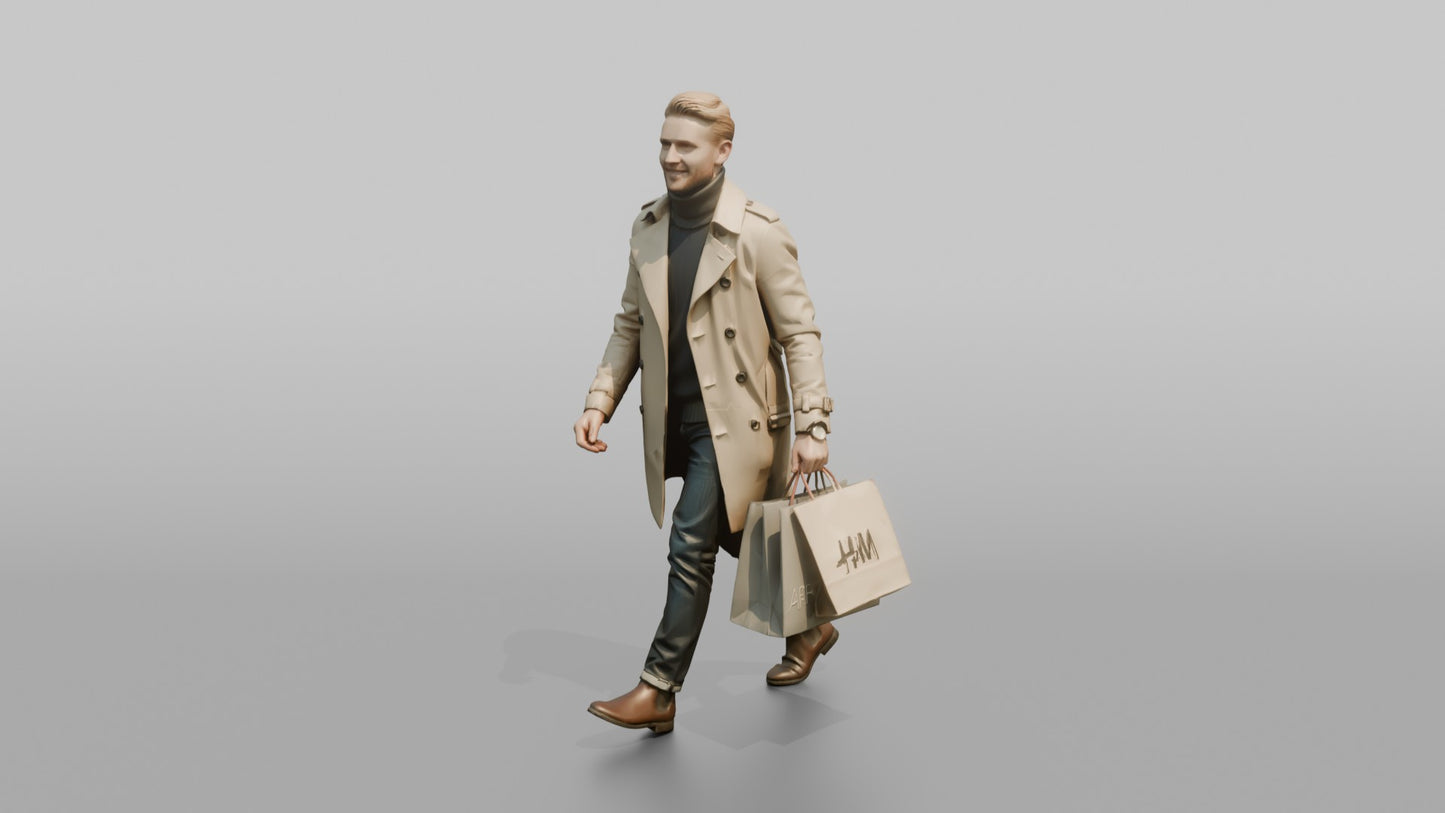 Scandinavian Man Walking in a Trench Coat Over a Sweater