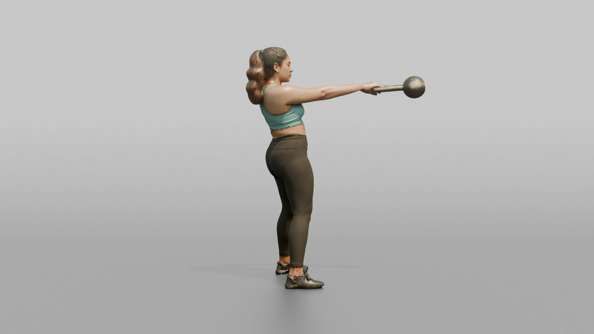 Weightlifter Woman Performing A Kettlebell Swing - 3D character model