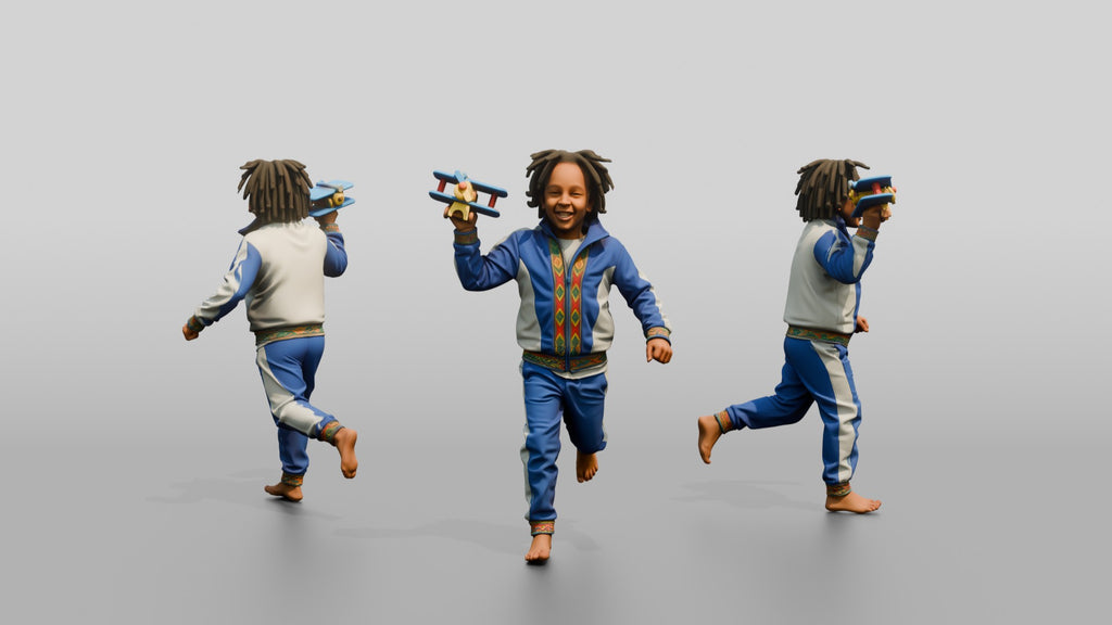 African Boy Running with a Toy Airplane