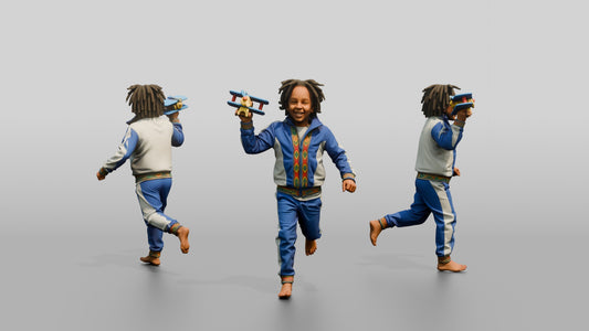 African Boy Running with a Toy Airplane