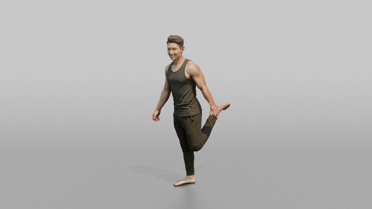 Fitness Influencer Man Doing A Standing Quad Stretch - 3D character model, view 4