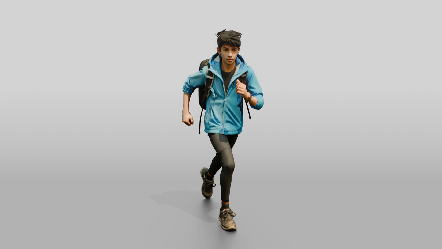 South Asian Teen Boy Running with Backpack