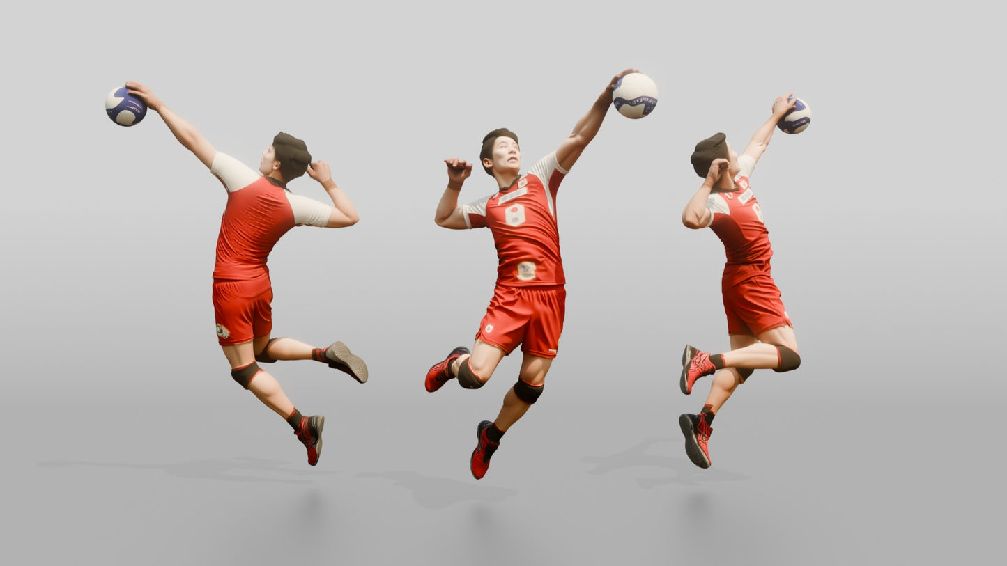 East Asian Male Volleyball Player in Sleek Red and White Jersey