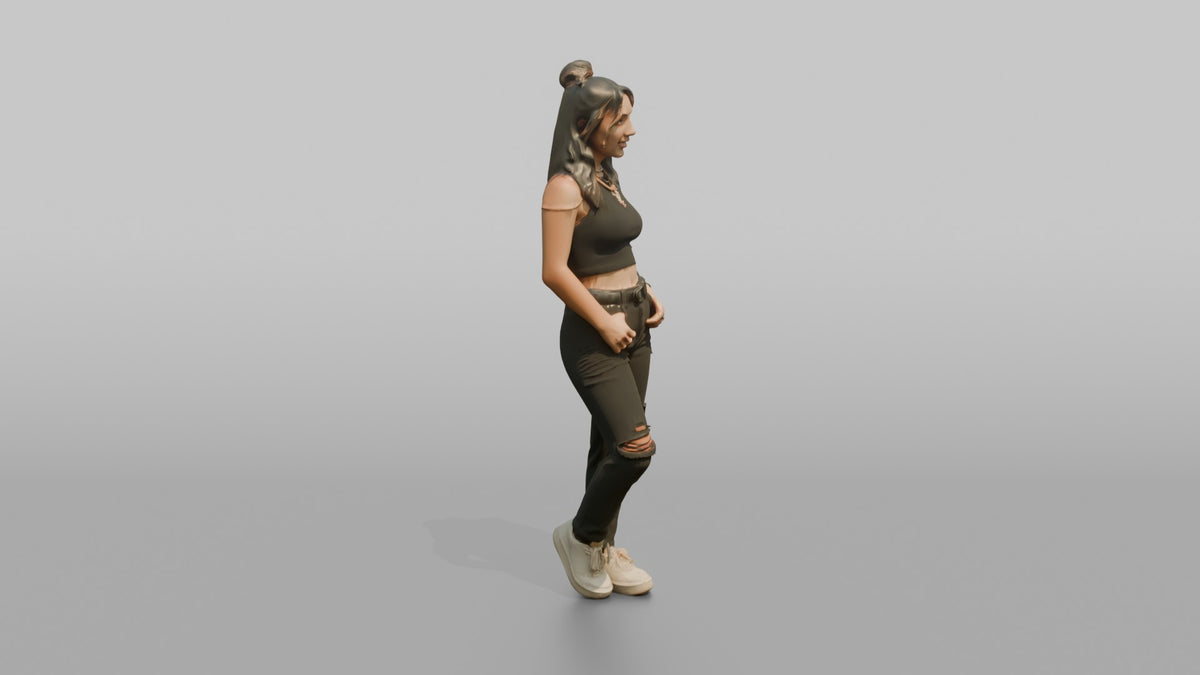 Patron Woman Wearing Layered Colorful Chains, Urban Nightlife Stance - 3D character model, view 2