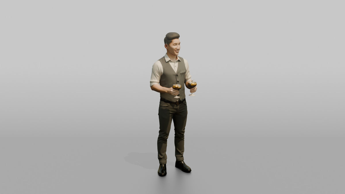 Bartender Man Holding Two Cocktail Glasses - 3D character model