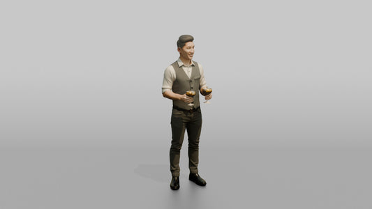 Bartender Man Holding Two Cocktail Glasses - 3D character model