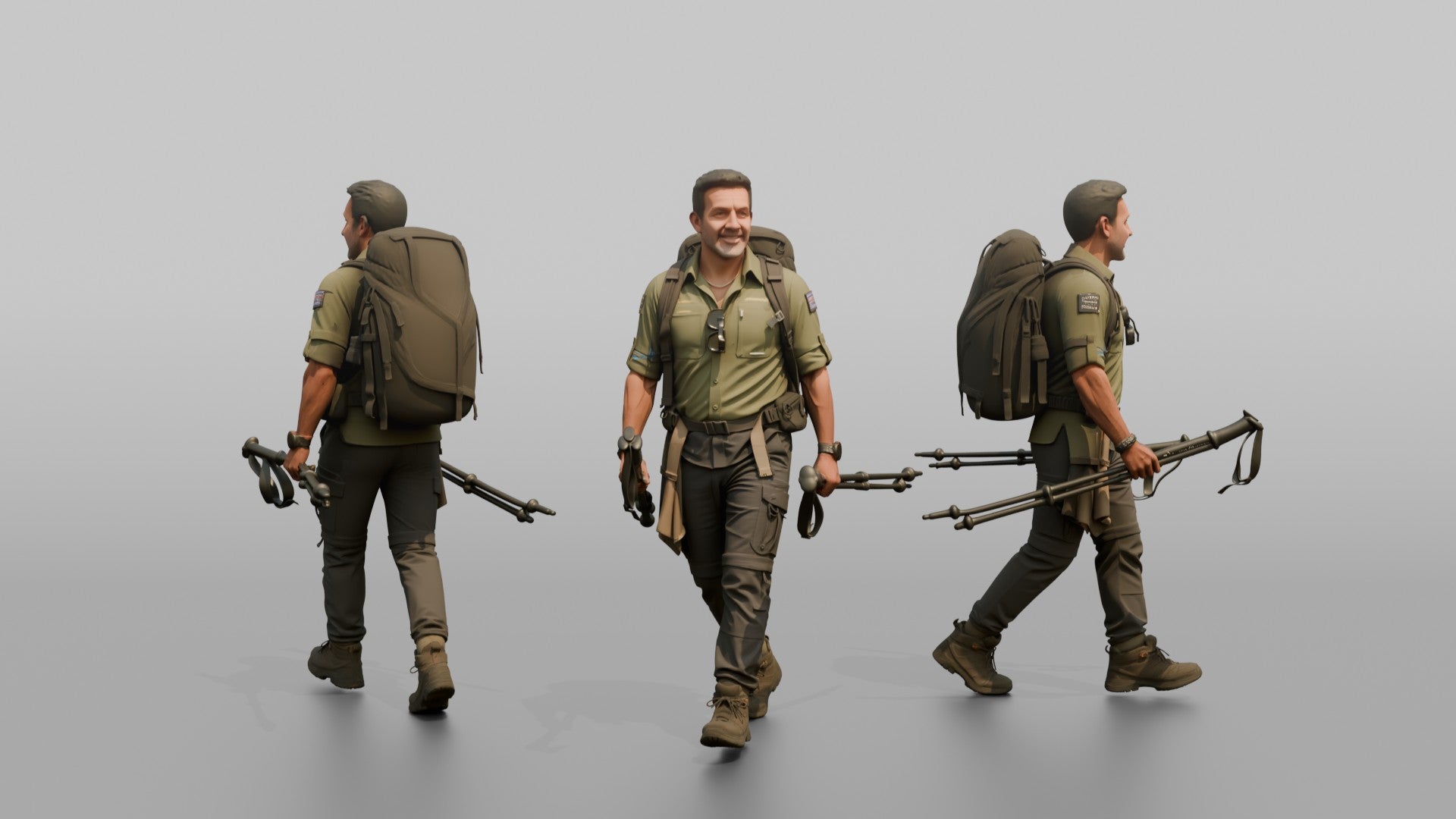Trekker Carrying Trekking Poles While Walking