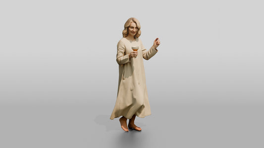 Blonde Woman with a Cocktail - 3D character model, view 1