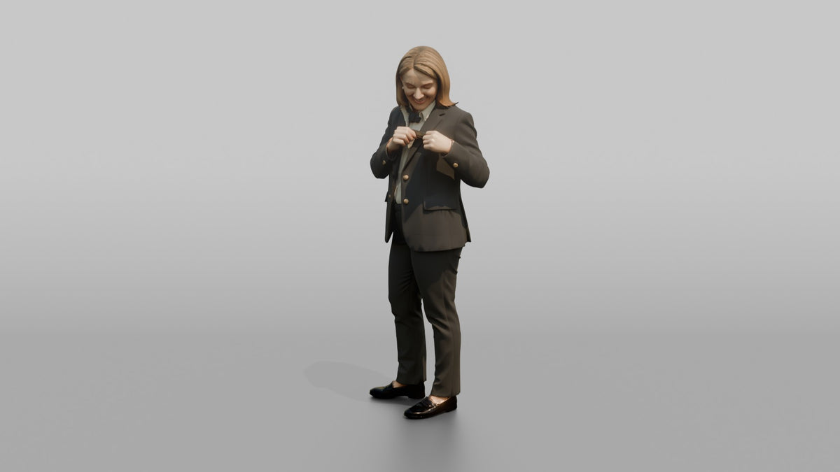 Host Woman Adjusting A Name Tag On Their Uniform - 3D character model, view 4