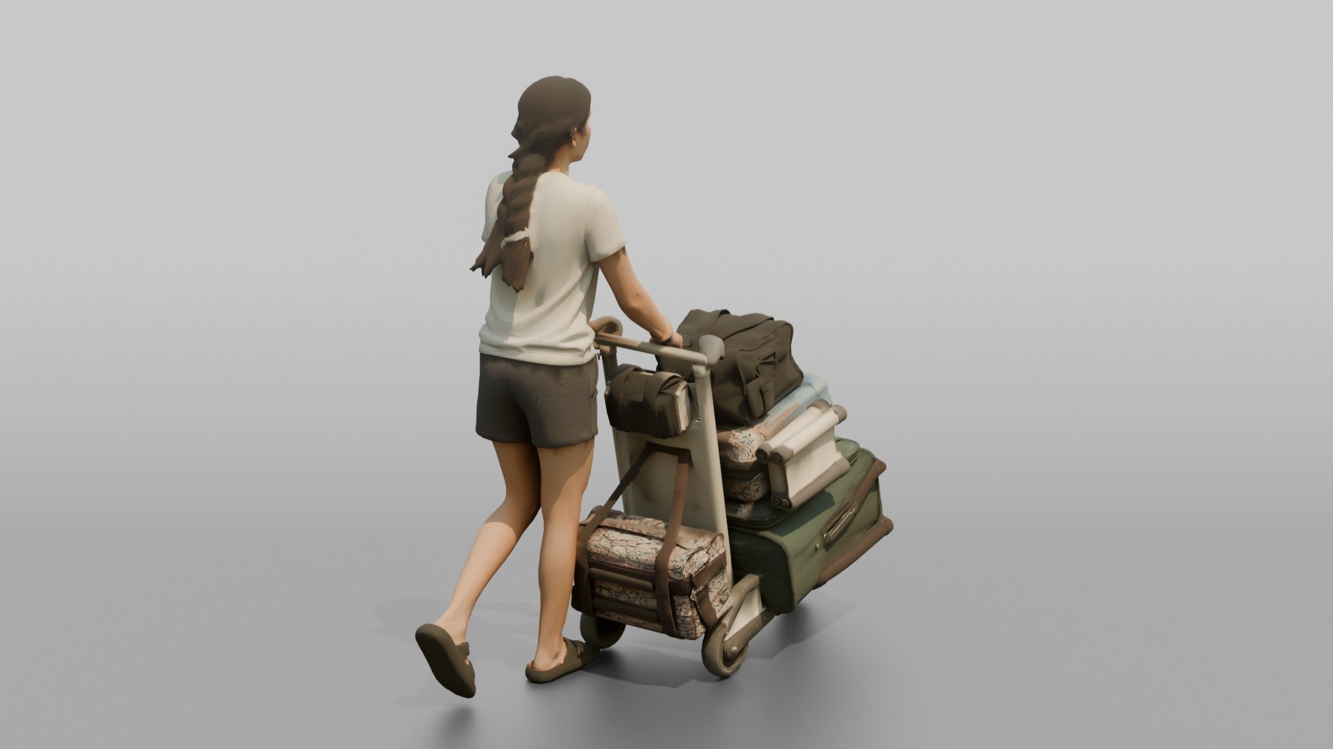 Traveler Pushing A Luggage Cart