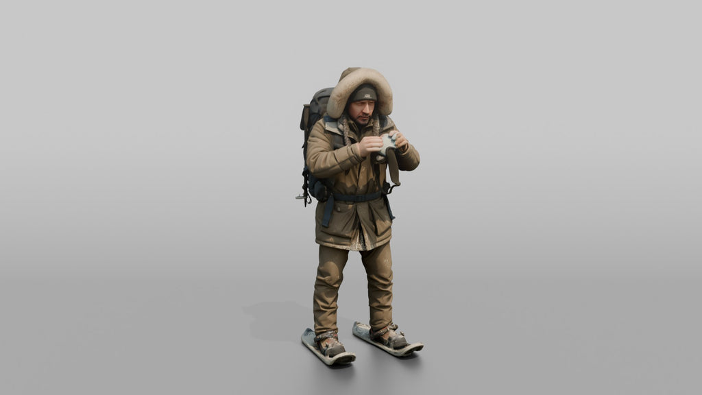 Hiker Clearing Frost off His Goggles